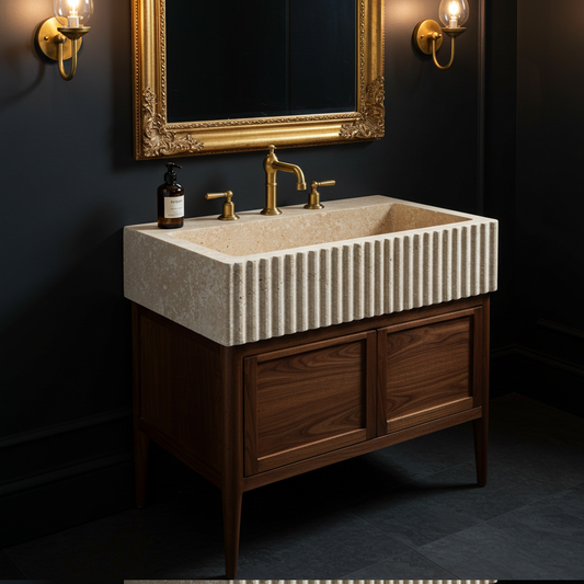 double door fluted travertine sink