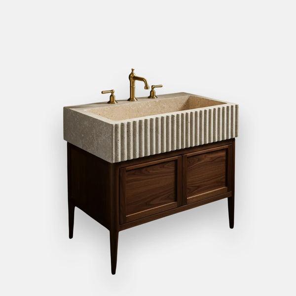 Double Door Fluted Travertine Sink