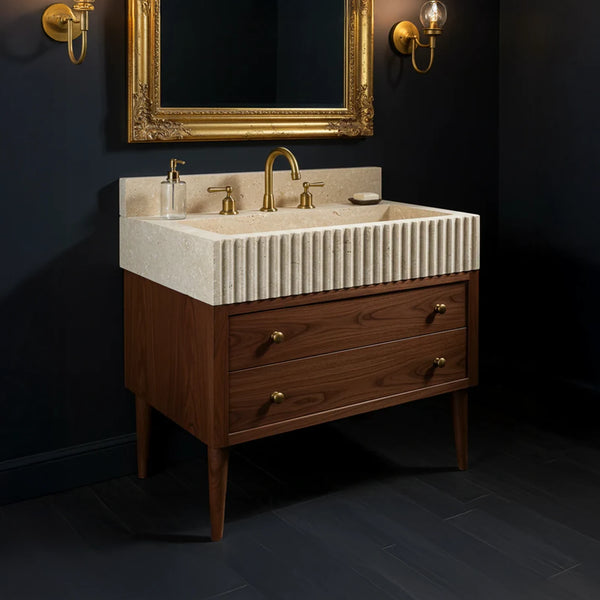 Double Drawer Fluted Travertine Sink hover