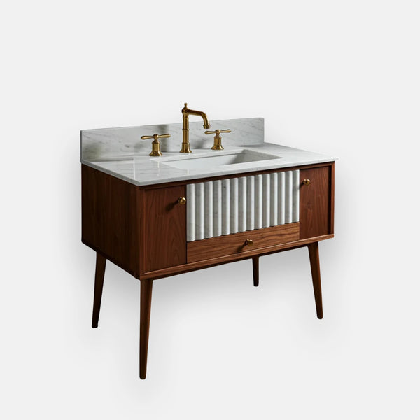 Dual Material Fluted Travertine Sink