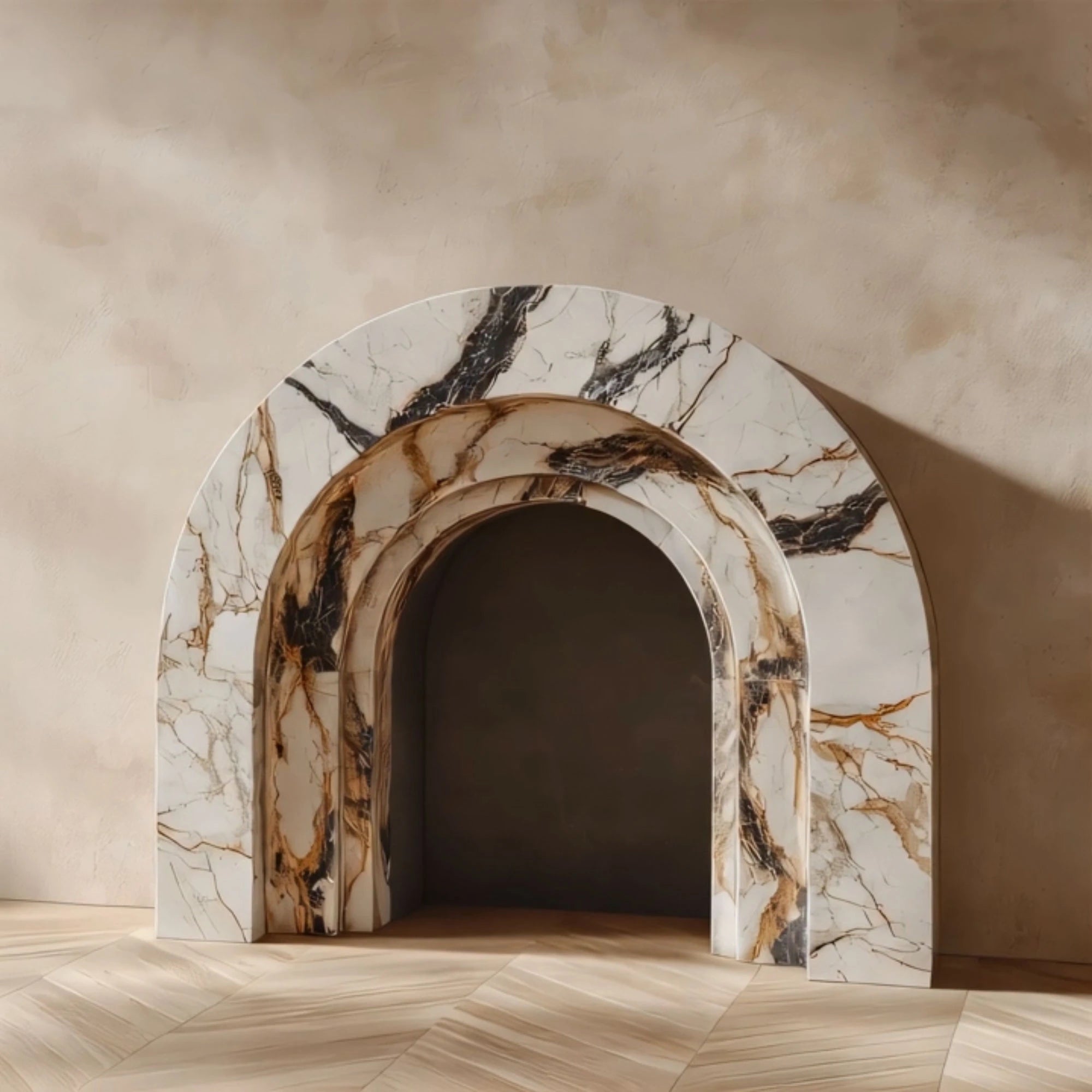 elegant arched stone mantel