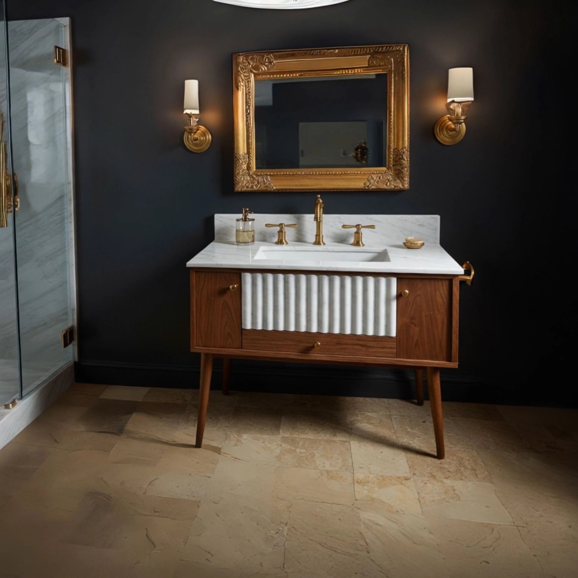 elegant bathroom sink dual material travertine style