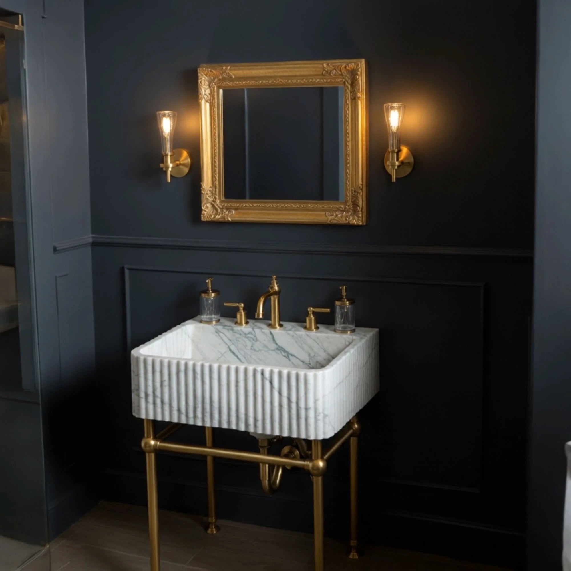 elegant trough sink fluted carrara marble style