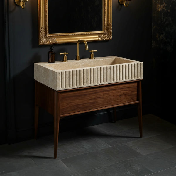 Modern Farmhouse Fluted Travertine Sink hover