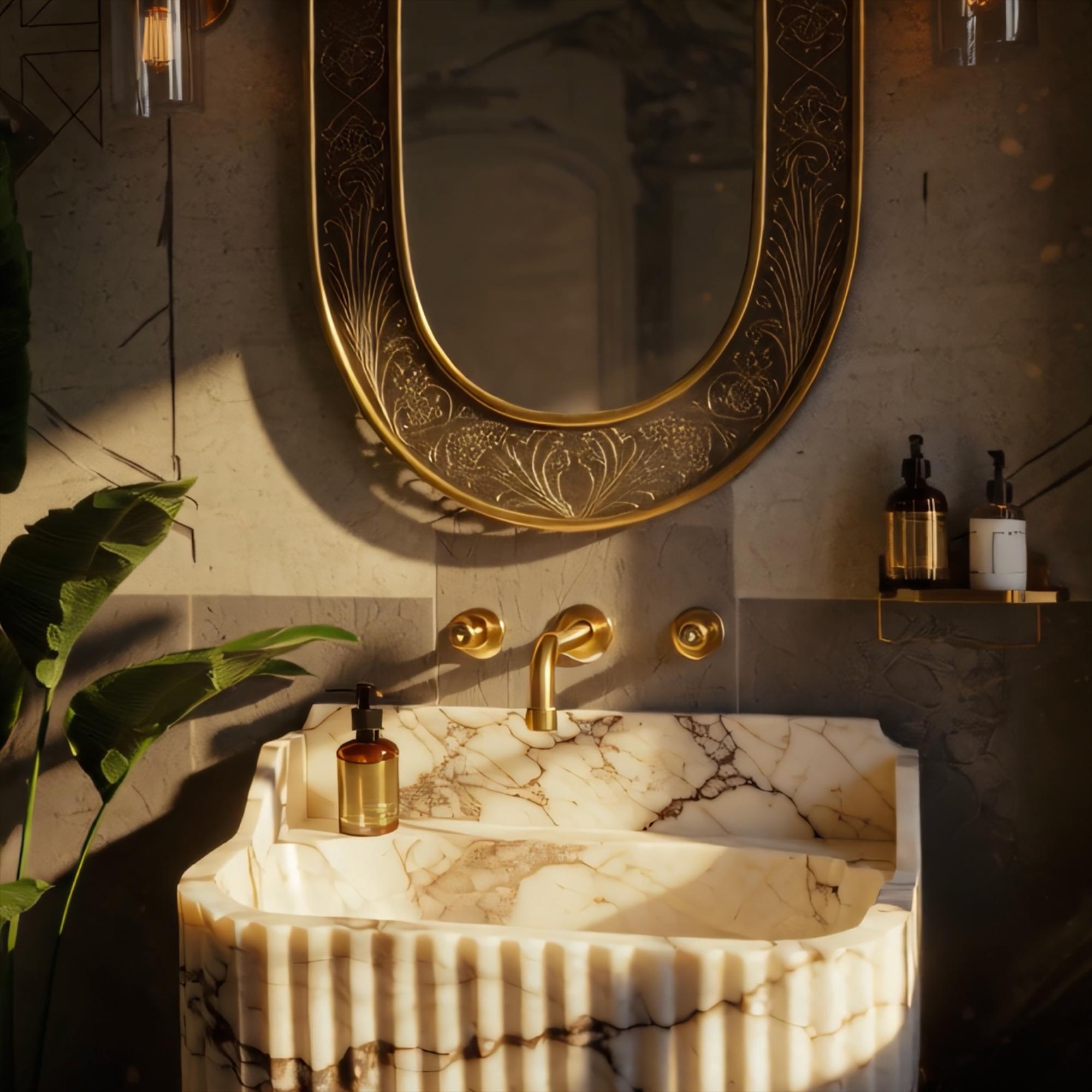 fluted calacatta marble wall mounted vanity

