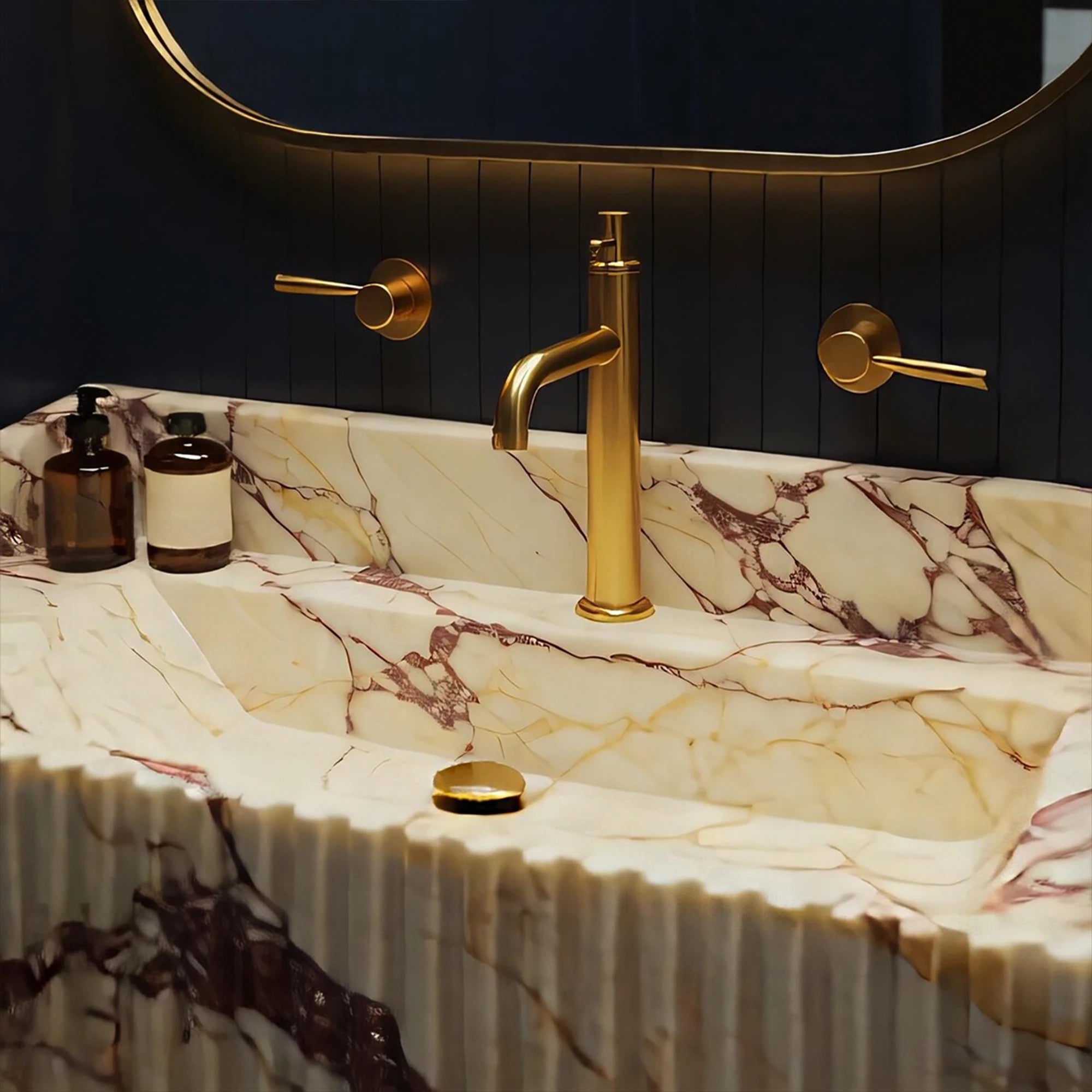 fluted calacatta viola marble sink elegant wall mounted vanity
