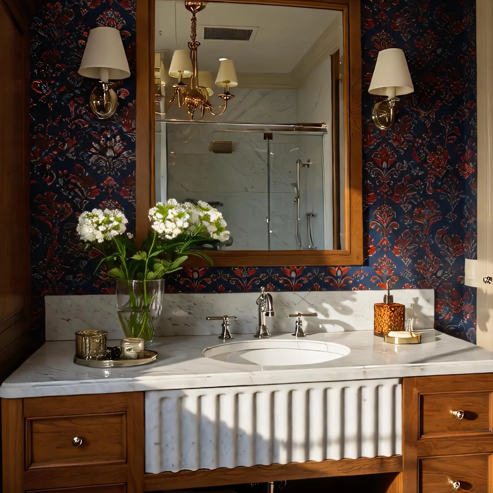 fluted carrara marble wall hung vanity