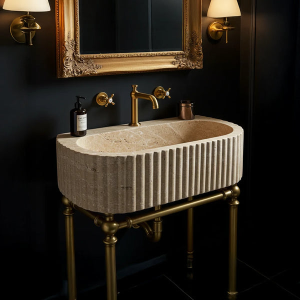 Ribbed Travertine Oval Sink hover