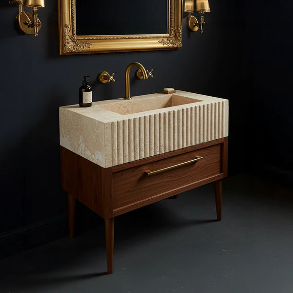 Single Drawer Fluted Travertine Sink hover