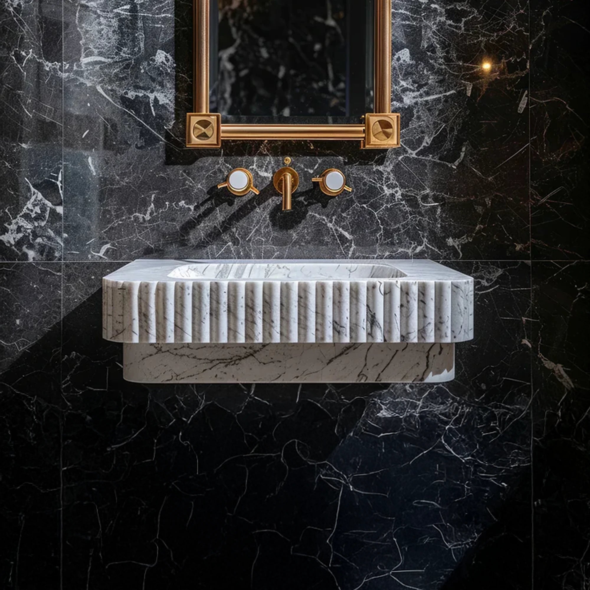 fluted white carrara rectangular basin