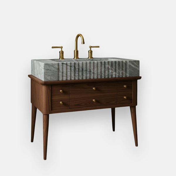 Gray Marble Fluted Sink Unit