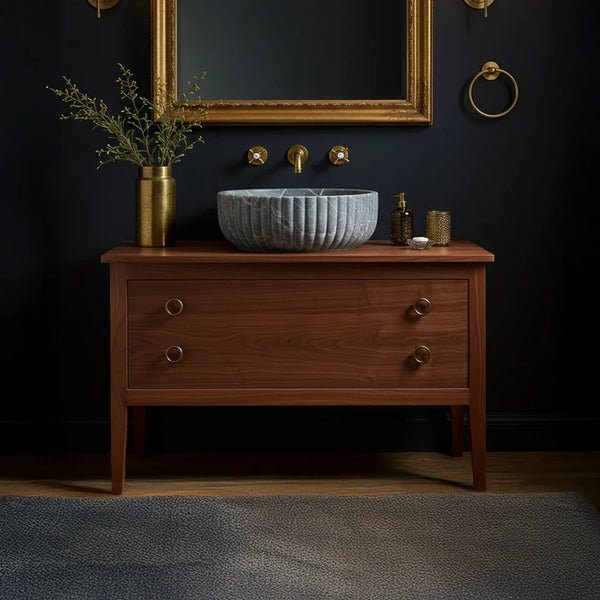 Round Gray Marble Fluted Sink hover