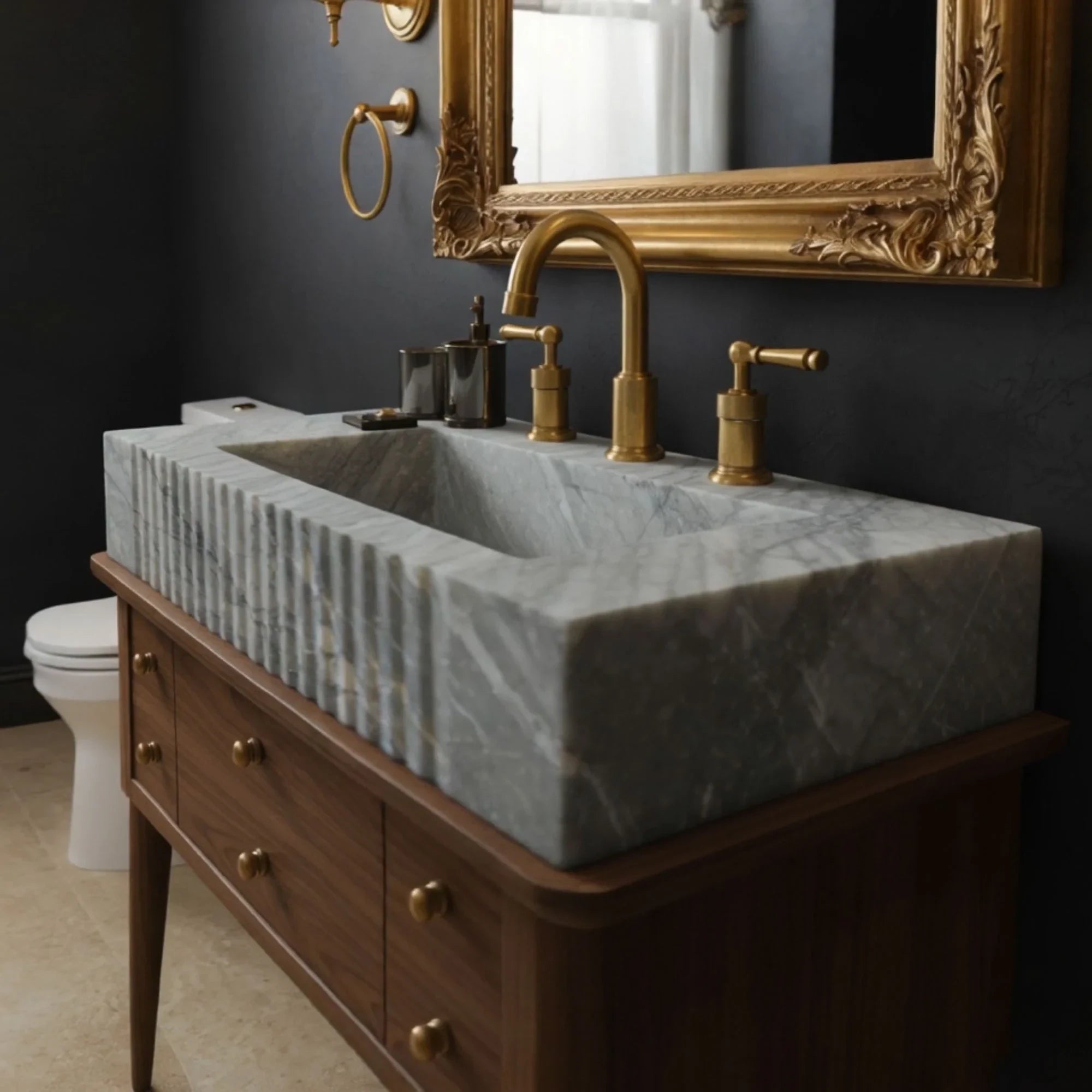 gray marble fluted sink