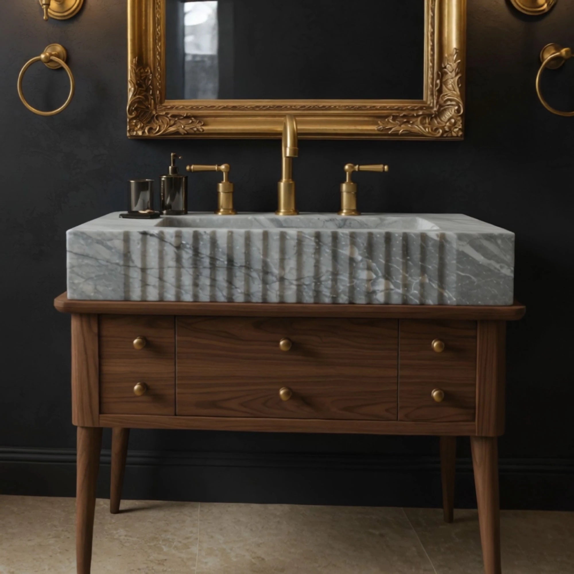 gray marble sink unit with fluted front design