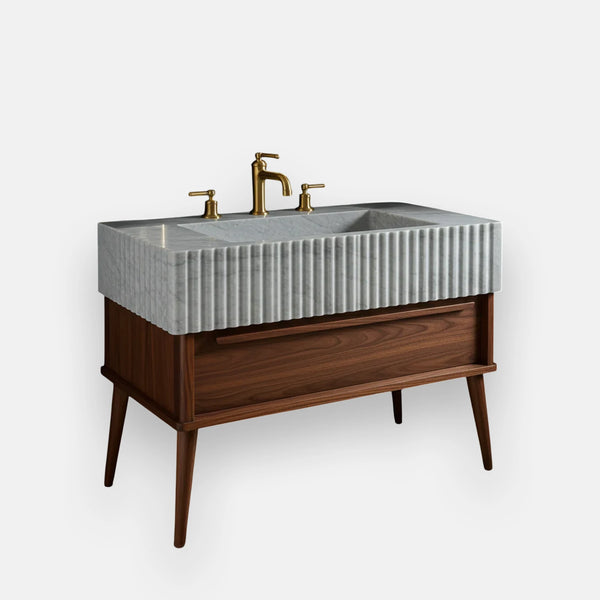 Gray Veined Fluted Marble Sink