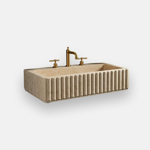 Grooved Travertine Trough Sink