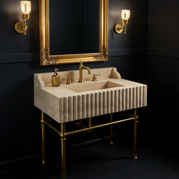 Textured Travertine Fluted Sink hover