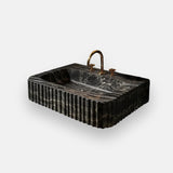 hand carved large black marble fluted sink