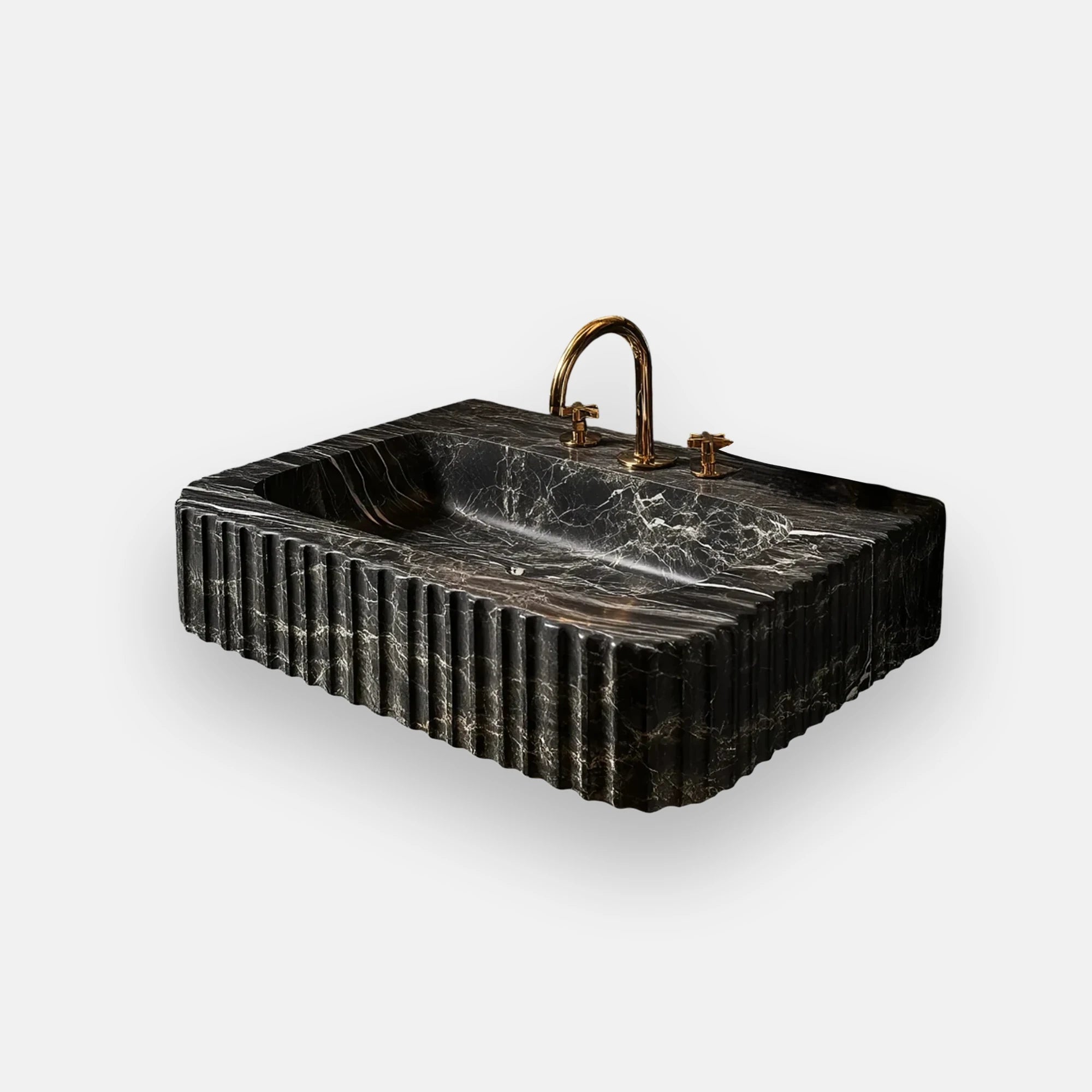 hand carved large black marble fluted sink