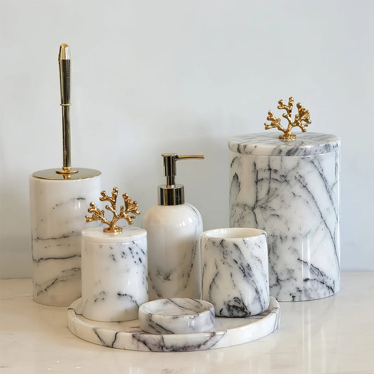 ONS Marble 7 Pieces Classic Lilac Marble Bathroom Set