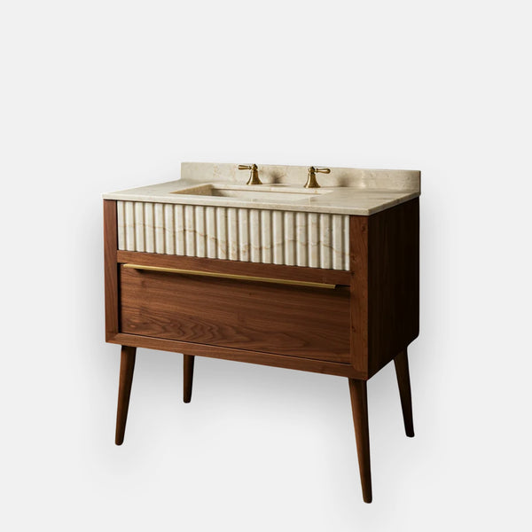 Marble Inset Fluted Travertine Sink