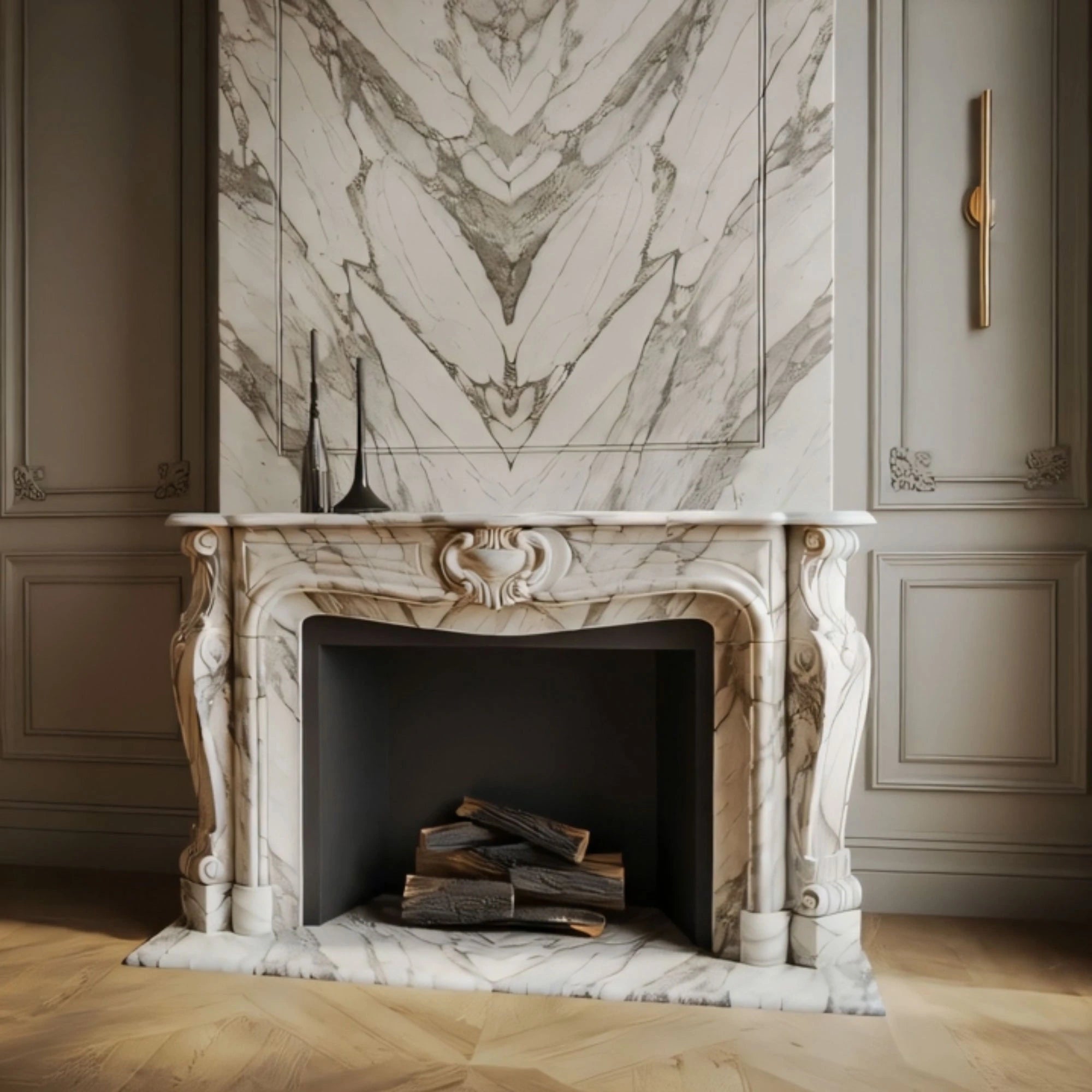 intricate stone fireplace design