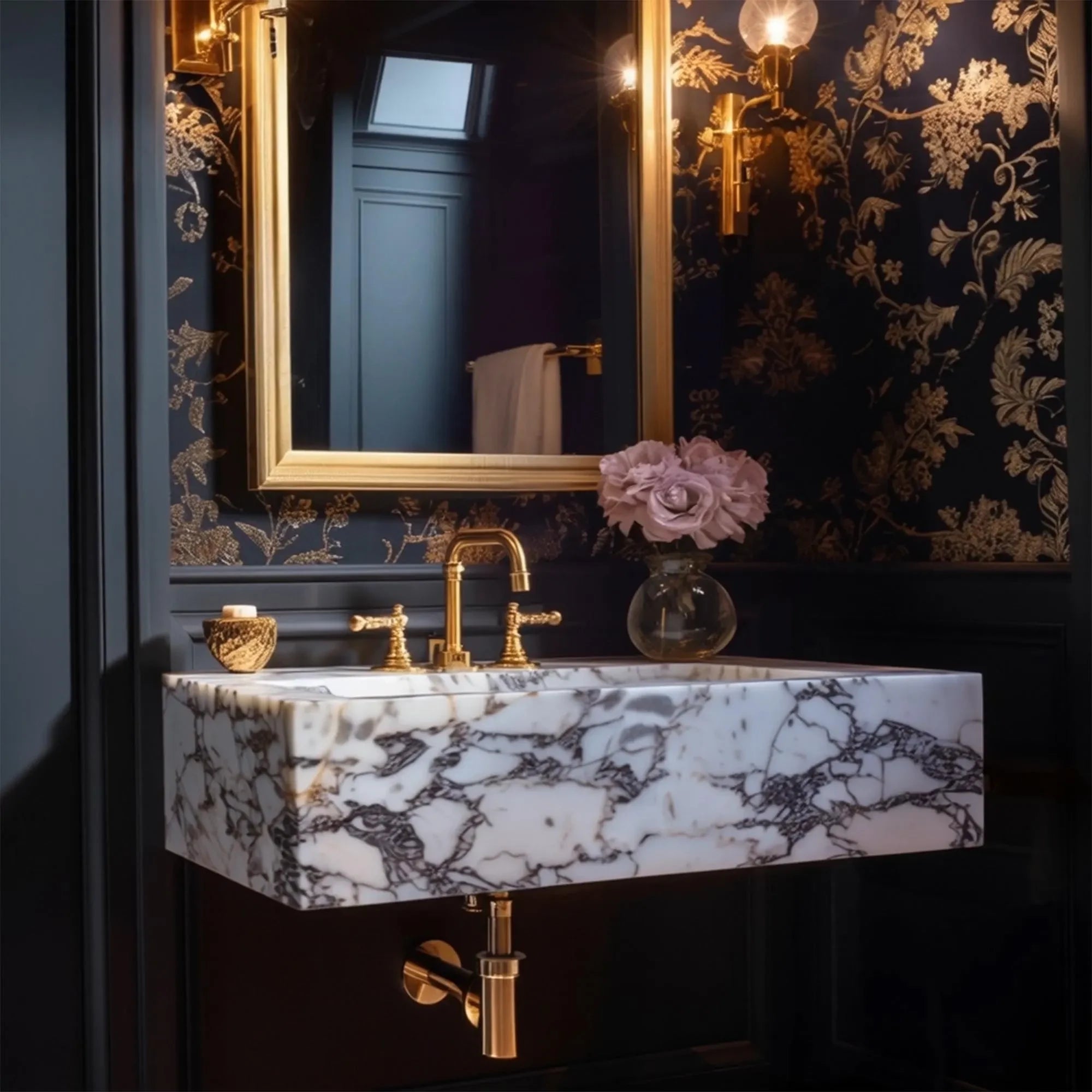 large calacatta viola custom marble basin