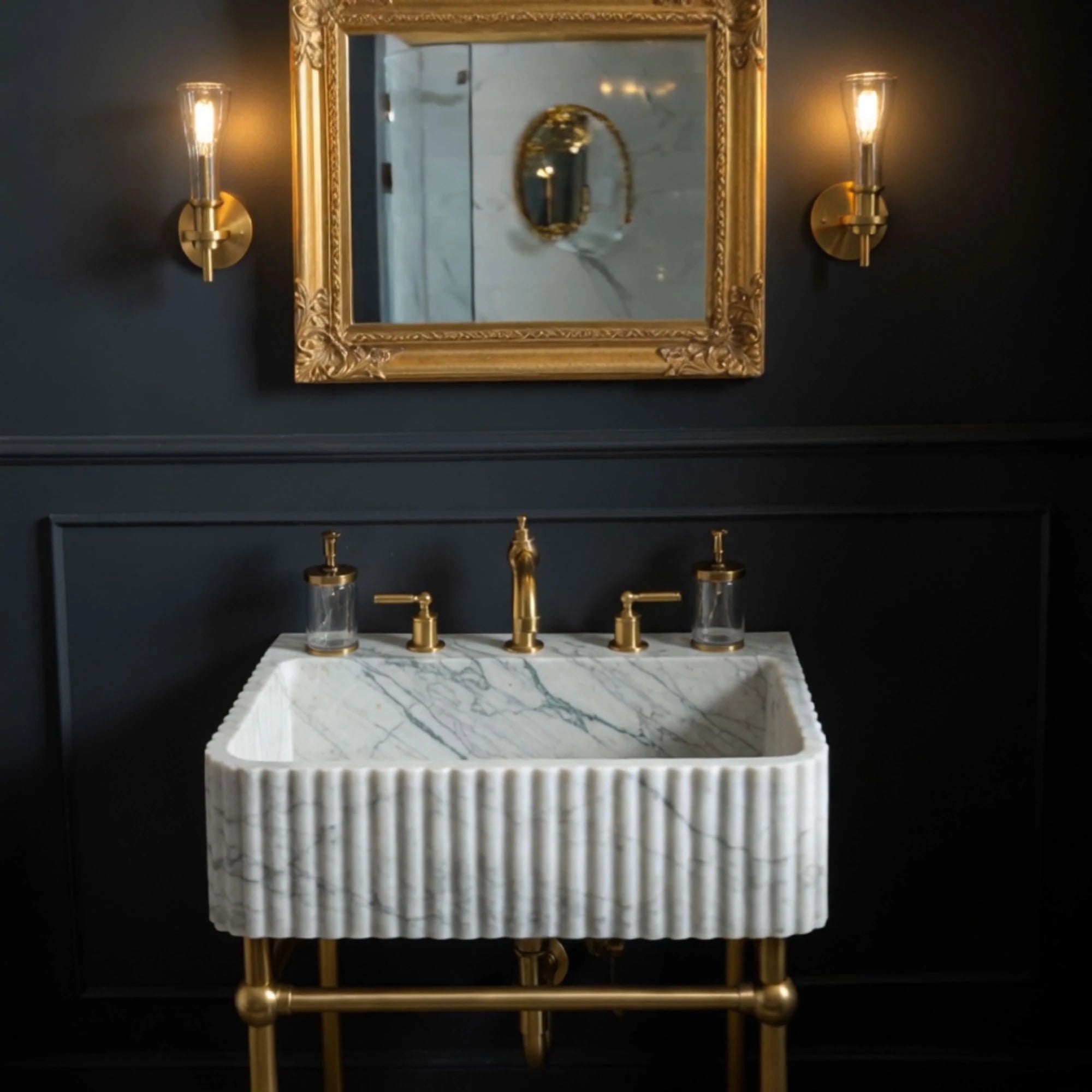 long bathroom sink carrara marble fluted design