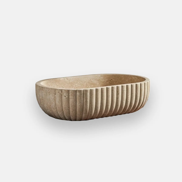 Long Oval Fluted Travertine Sink