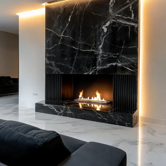 luxury black marble fireplace tv console