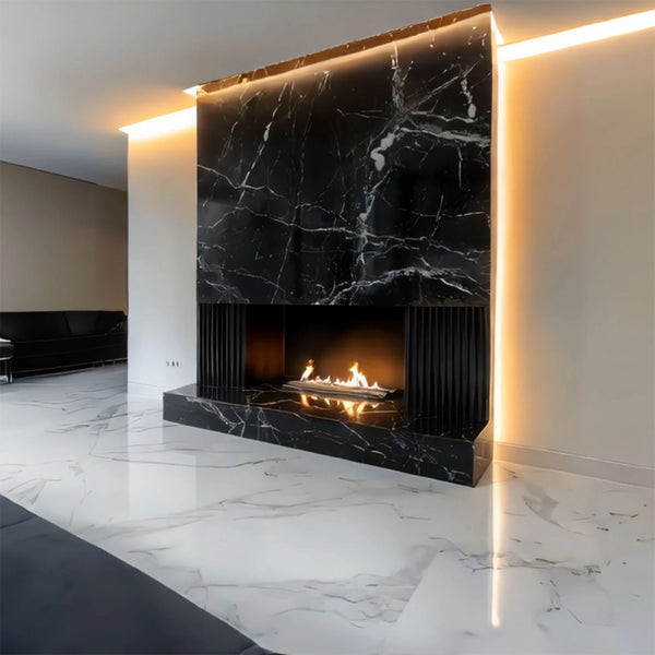 Luxury Black Marble Fireplace Mantel hover