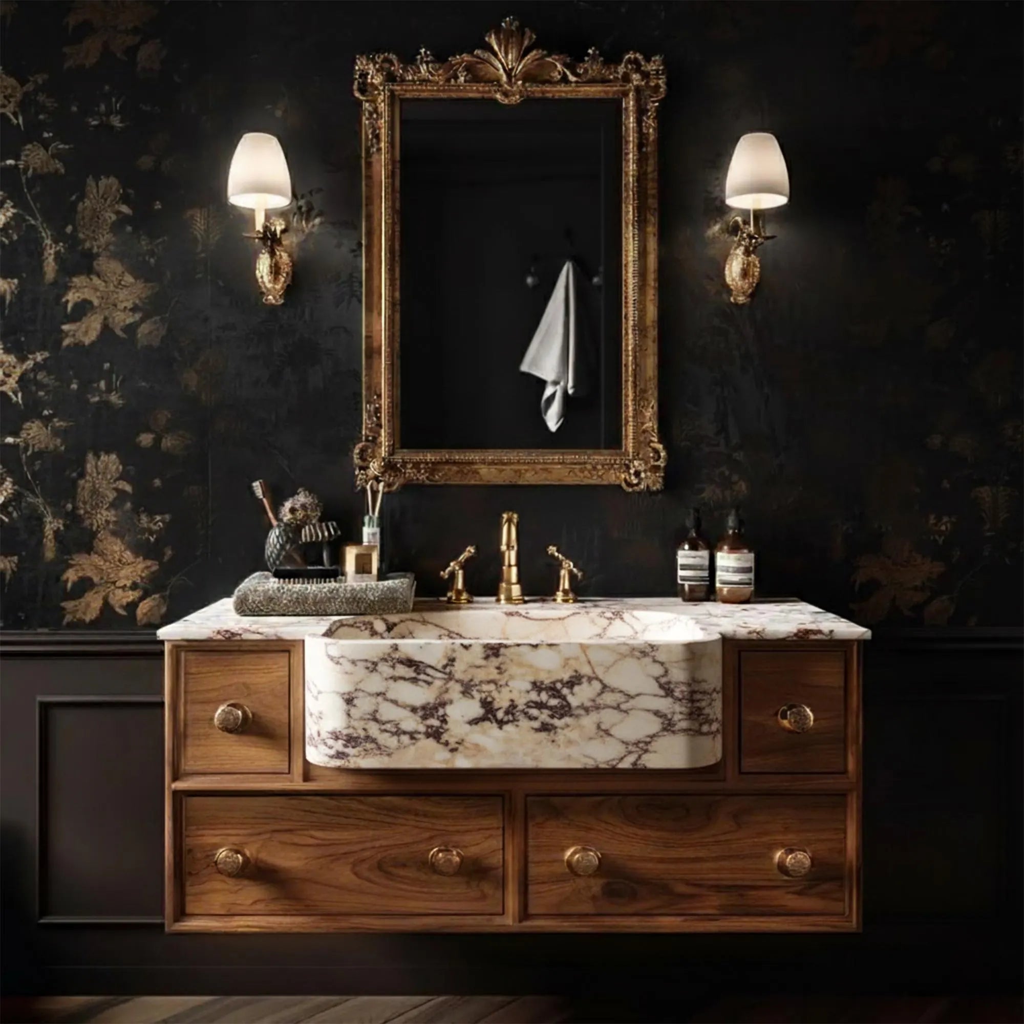 luxury calacatta gold ramp sink vanity