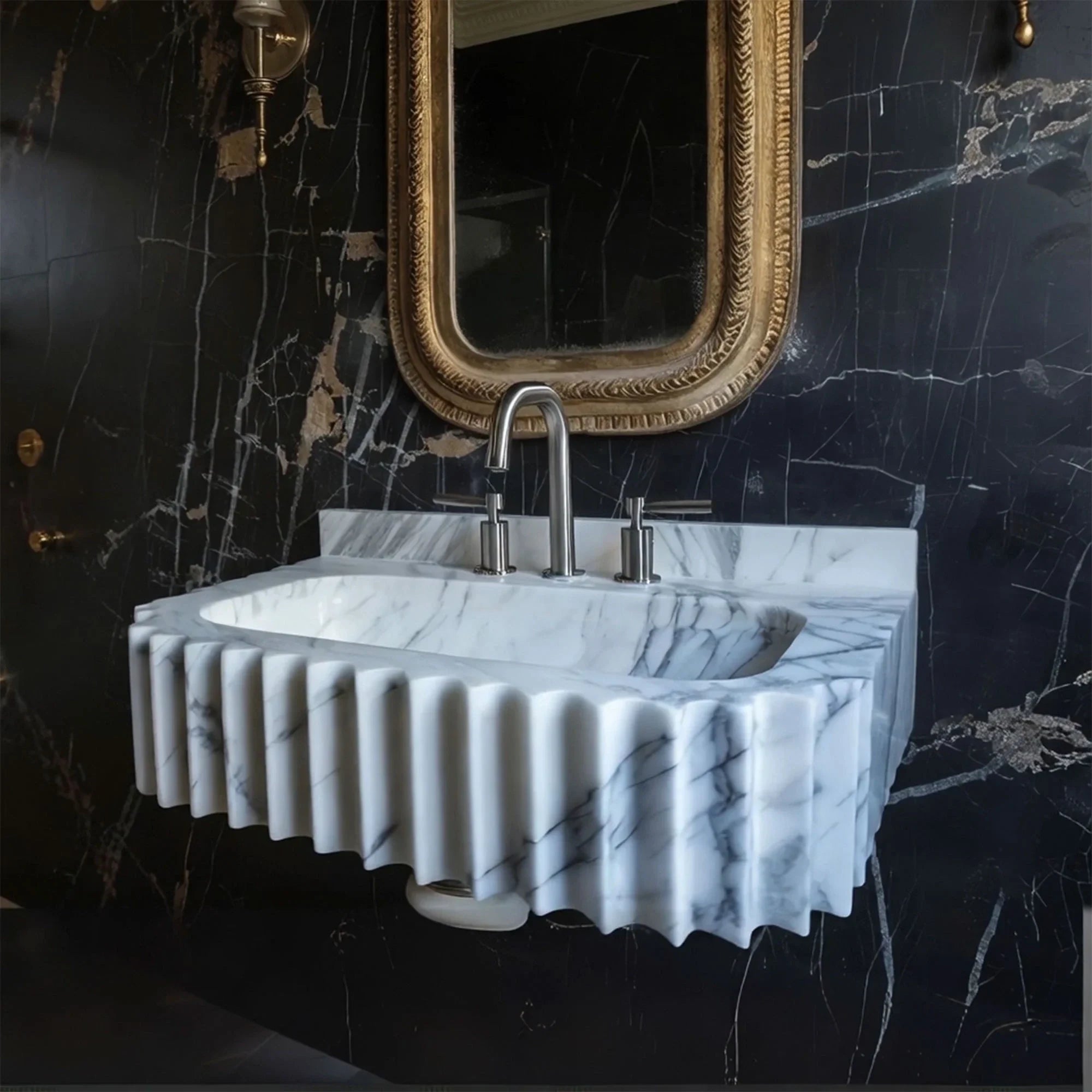 luxury hand carved scalloped stone sink