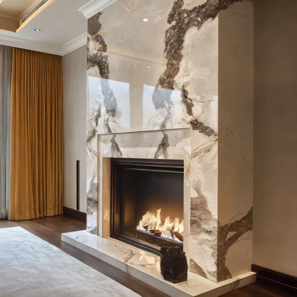 Marble fireplace mantel with full height Marble Surround - ONS Marble