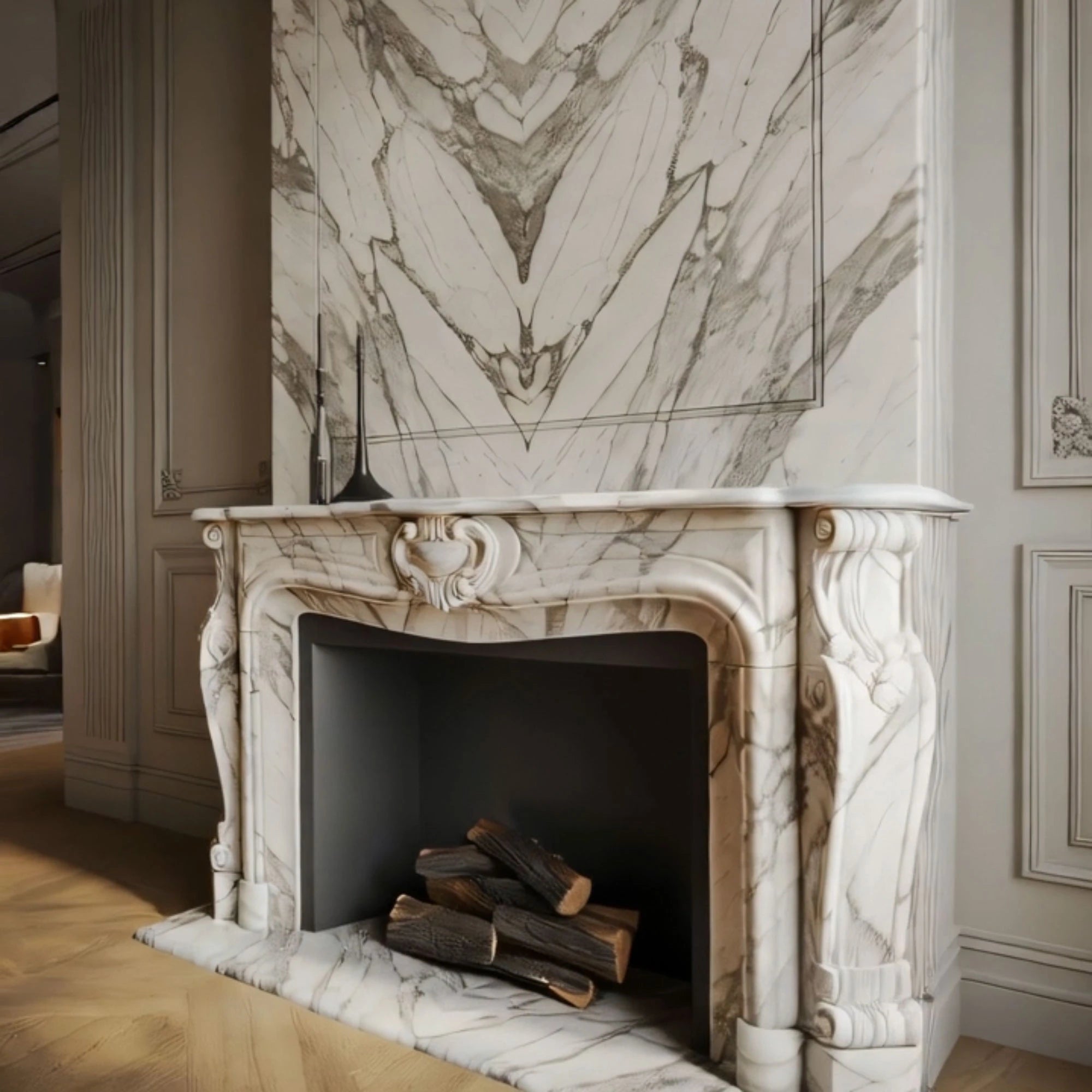 luxury marble mantel with details