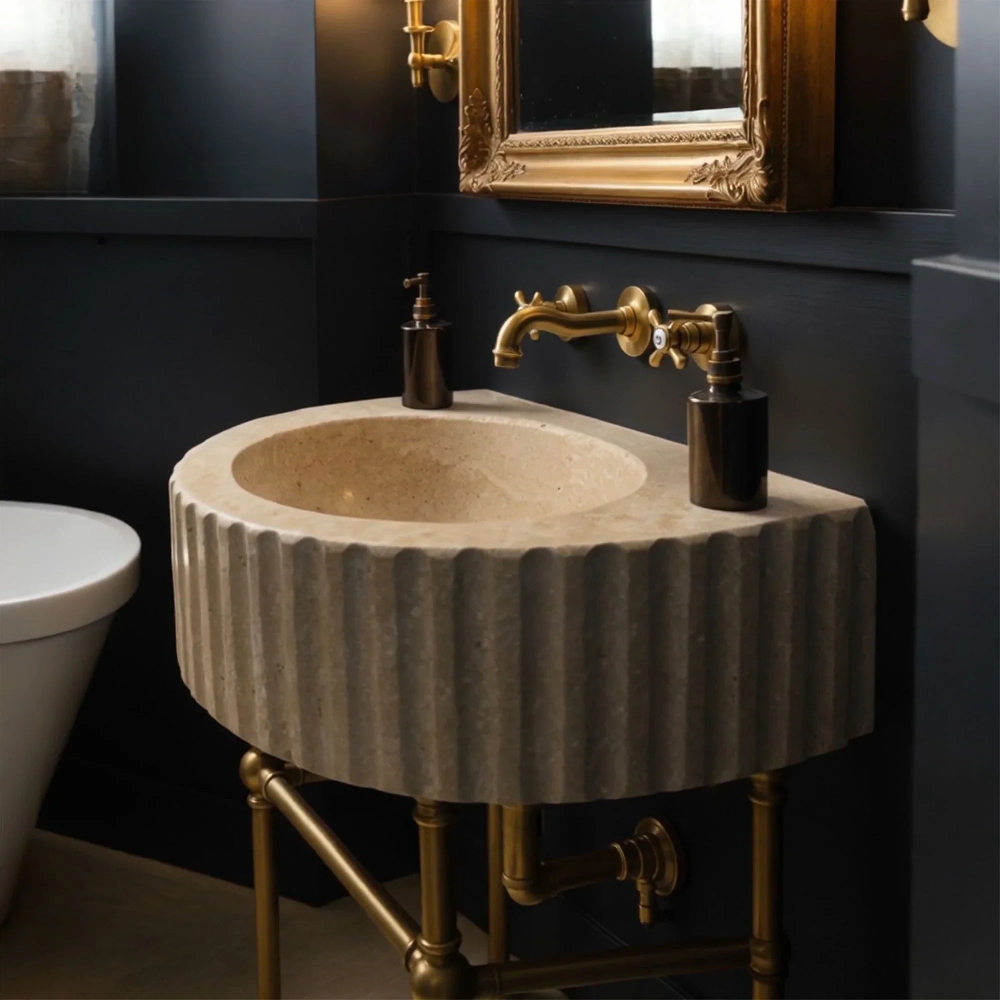 luxury round travertine bathroom sink