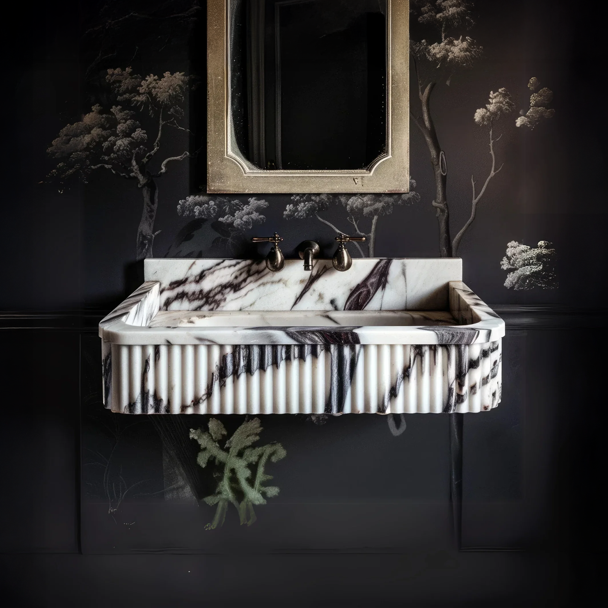luxury wall mounted sink in calacatta viola marble