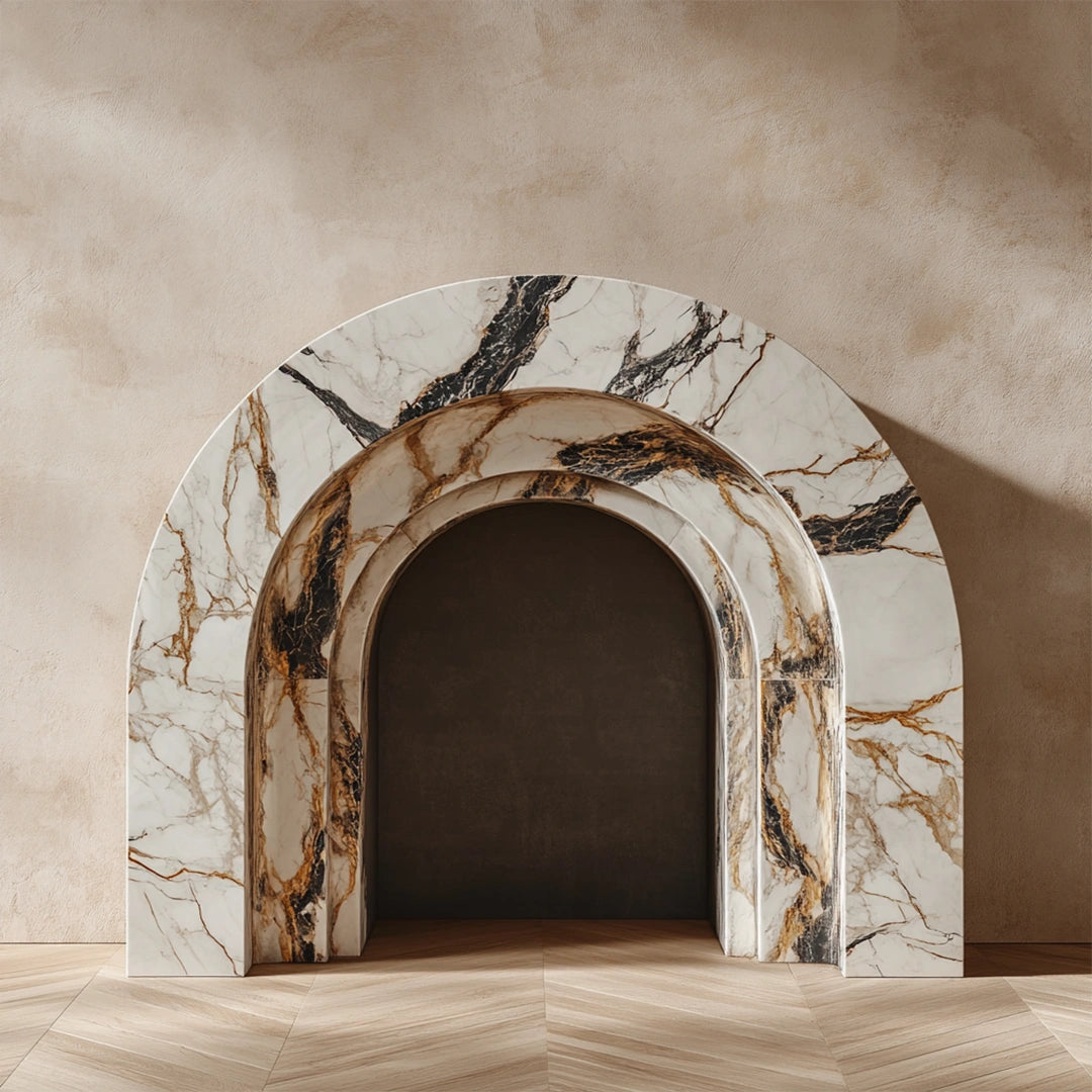 marble arch fireplace mantel