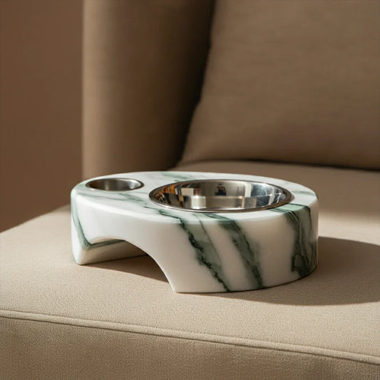 marble dual pet bowl set