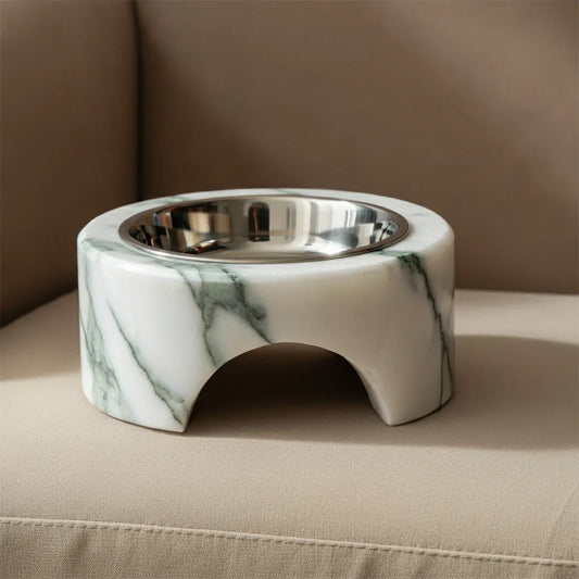 marble elevated pet bowl