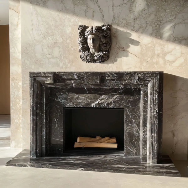 Marble Fireplace Mantel with Ornate Sculpture hover