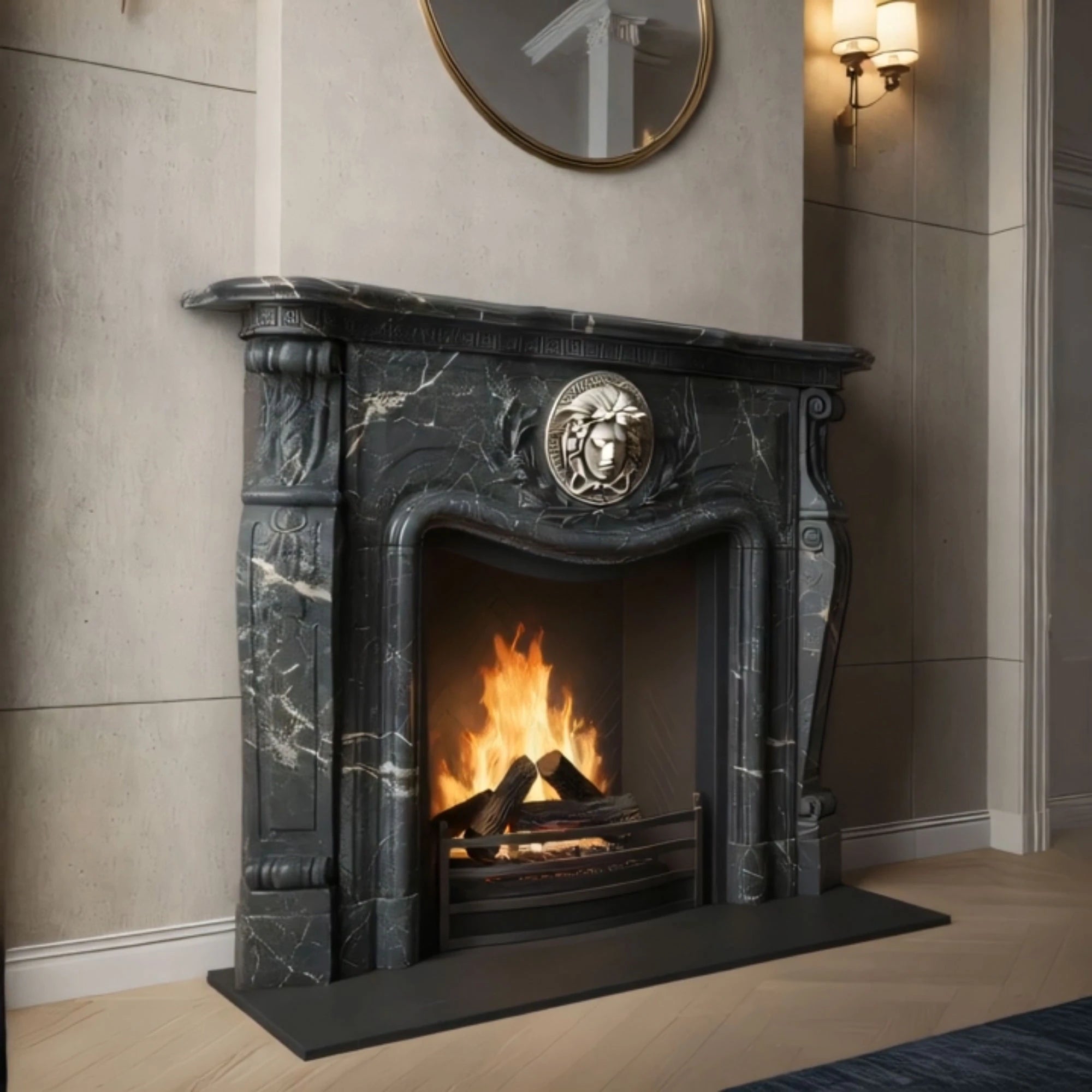 ornate marble fireplace mantel