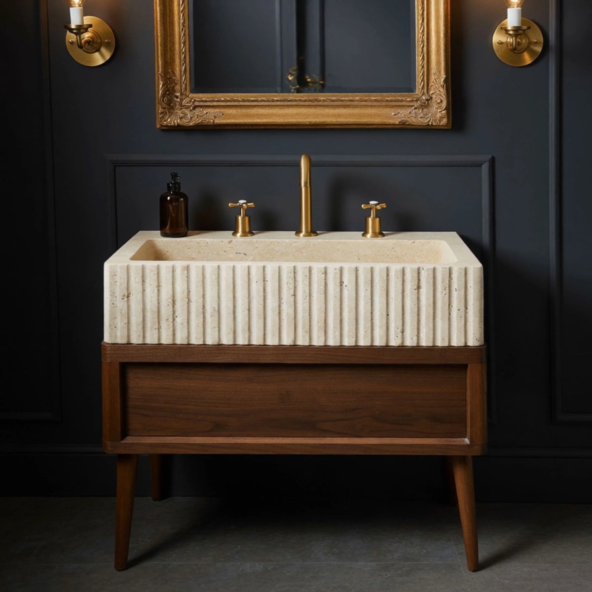 Mid Century Fluted Travertine Sink - ONS Marble