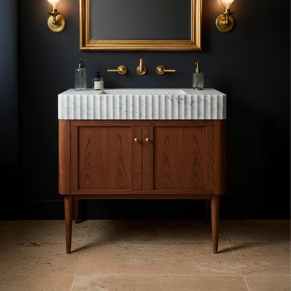 Modern Fluted Marble Sink Vanity hover