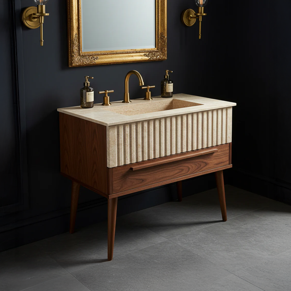 Wood Base Fluted Travertine Sink hover