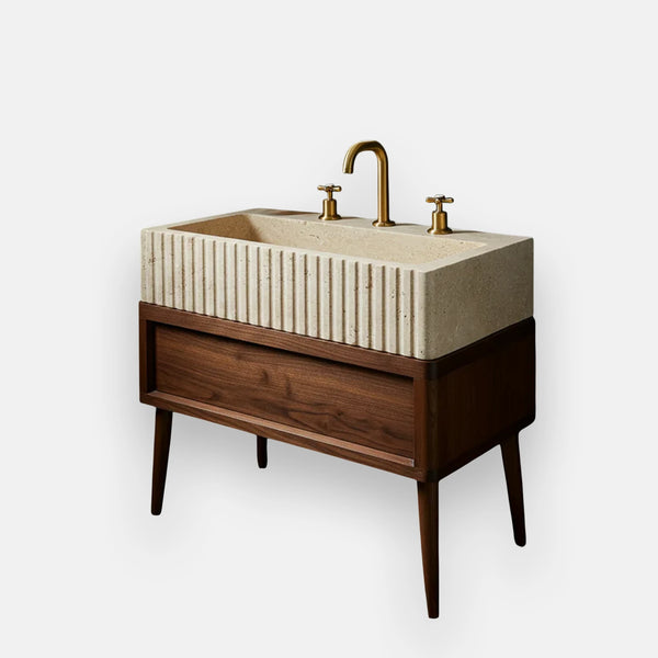 Mid Century Fluted Travertine Sink