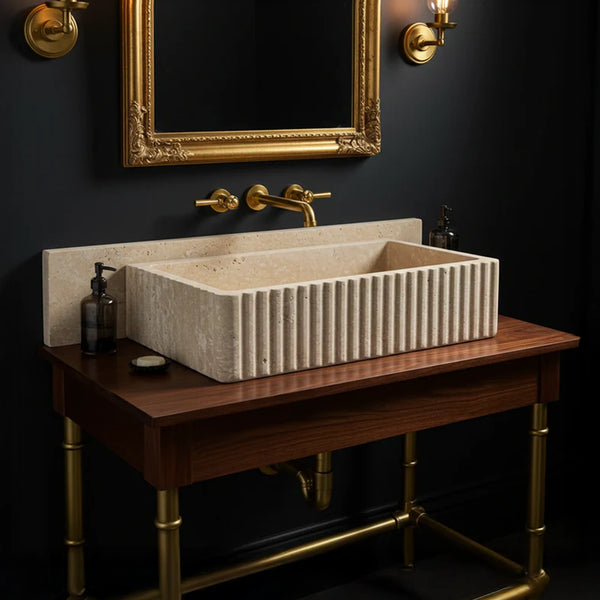 Straight Edge Fluted Travertine Sink hover