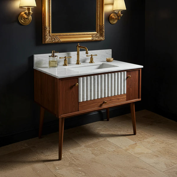 Dual Material Fluted Travertine Sink hover