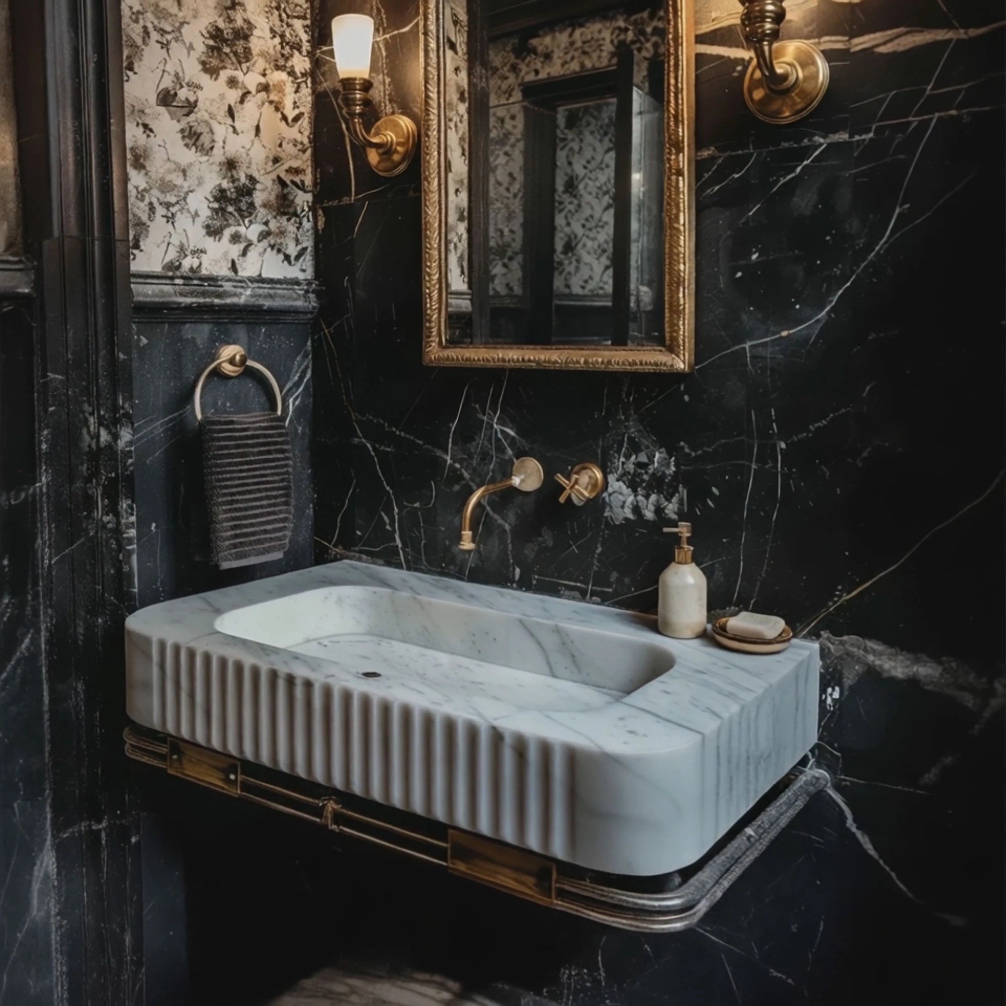 modern bathroom designs with carrara marble sink
