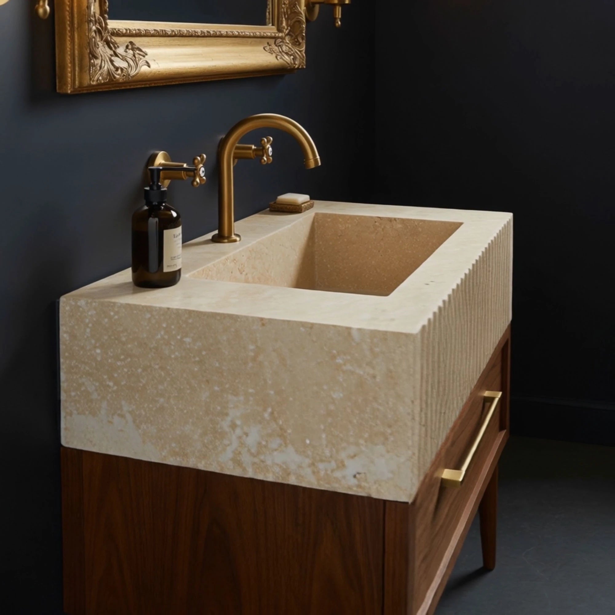 modern bathroom sink fluted travertine single drawer